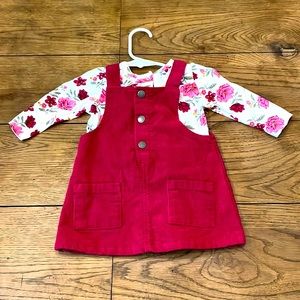 Berry corduroy jumper with floral long sleeve, Size 12 mo